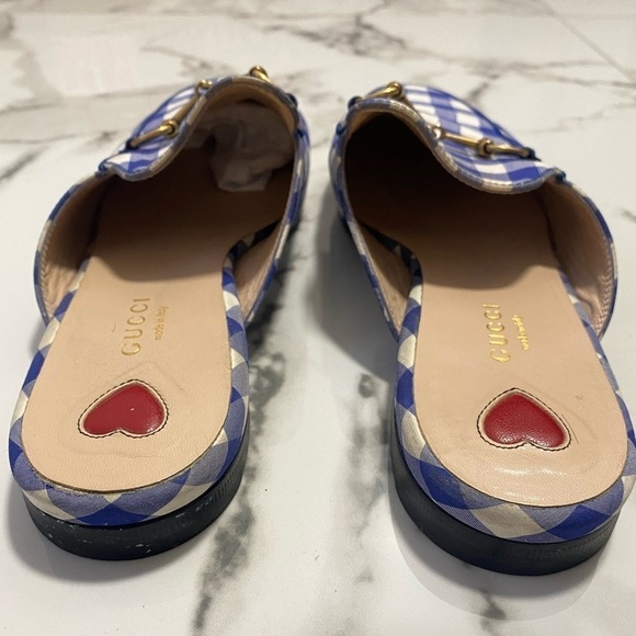 Gucci Horsebit Princetown White Blue Plaid Gingham Loafer Mules - Picture 5 of 9